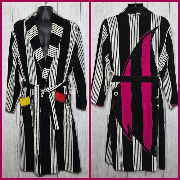 Vintage 80s Cypress for Saks Fifth Avenue Striped Fish Robe, One Size - Picture 1 of 5
